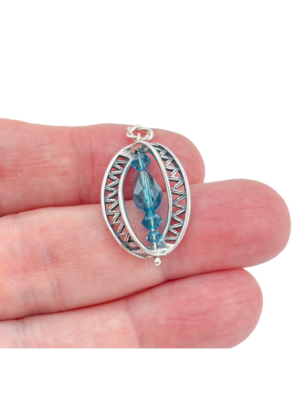 Vintage Sterling Silver 925 Blue Crystal Pendant